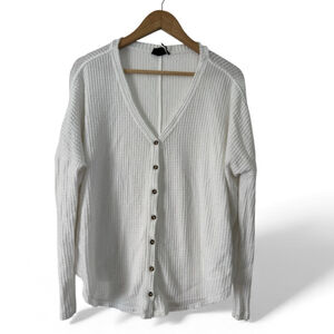 Out From Under White Waffle Knit Button Front Cardigan Soft Girl Coquette Layers